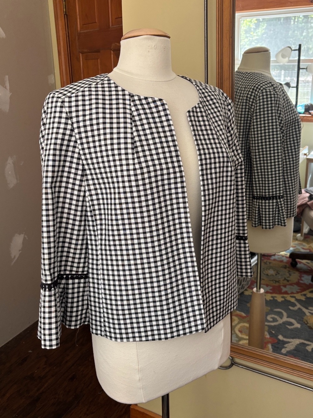 Evan Picone Black & White Gingham Open-Front Blazer